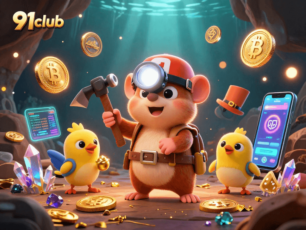 Engage with exciting games at 91club, featuring vibrant treasures, crypto coins, and a gambling atmosphere.