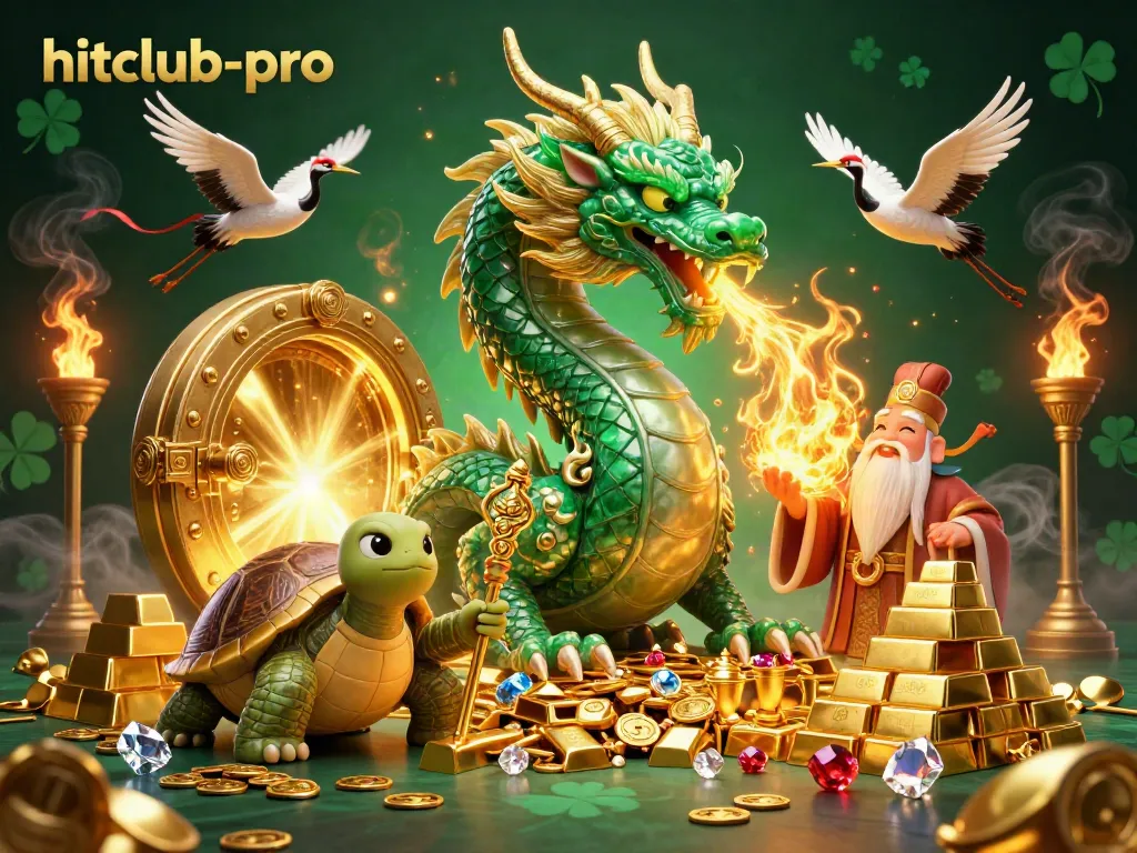 Experience the thrill of hitclub-pro as a jade dragon ignites golden treasures in a captivating casino scene.