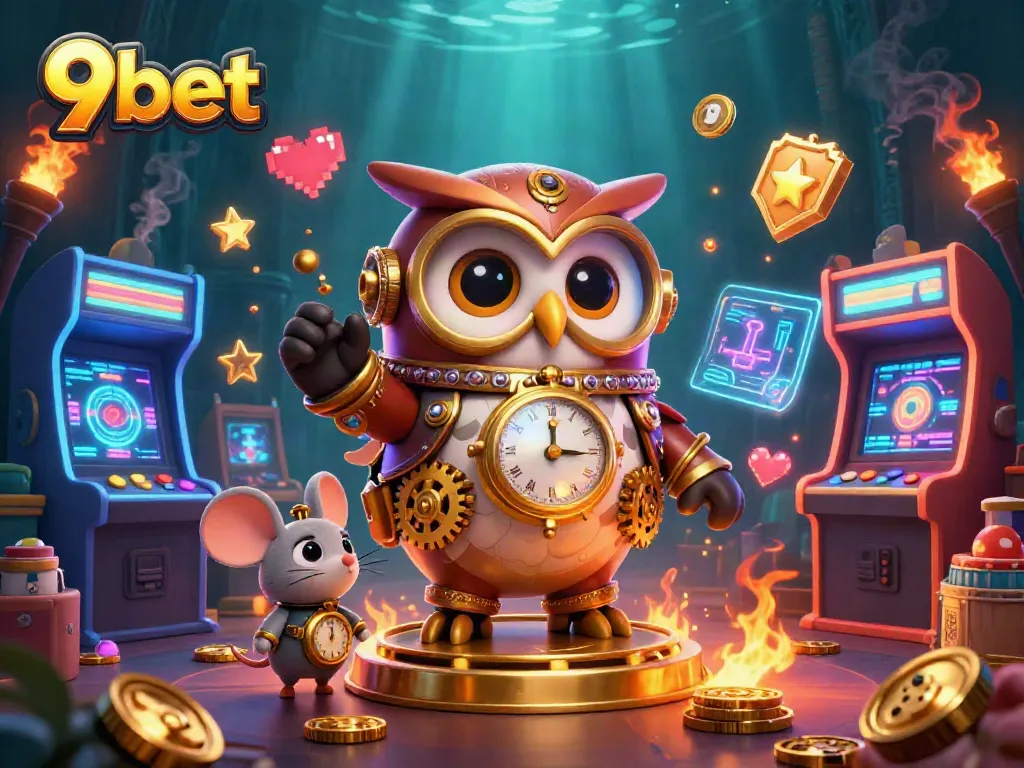 Immerse in the thrilling world of gambling at 9bet with vibrant casino elements and cartoon characters.