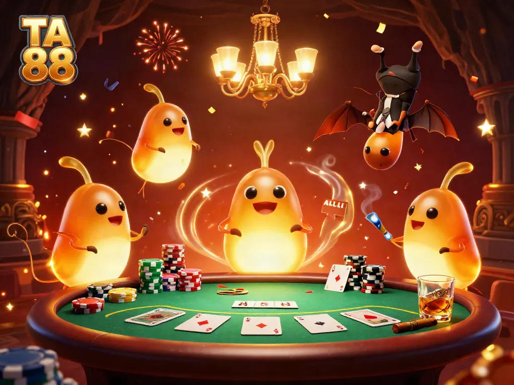 Engage in thrilling action at TA 88 while bioluminescent glowworms illuminate a vibrant casino scene.