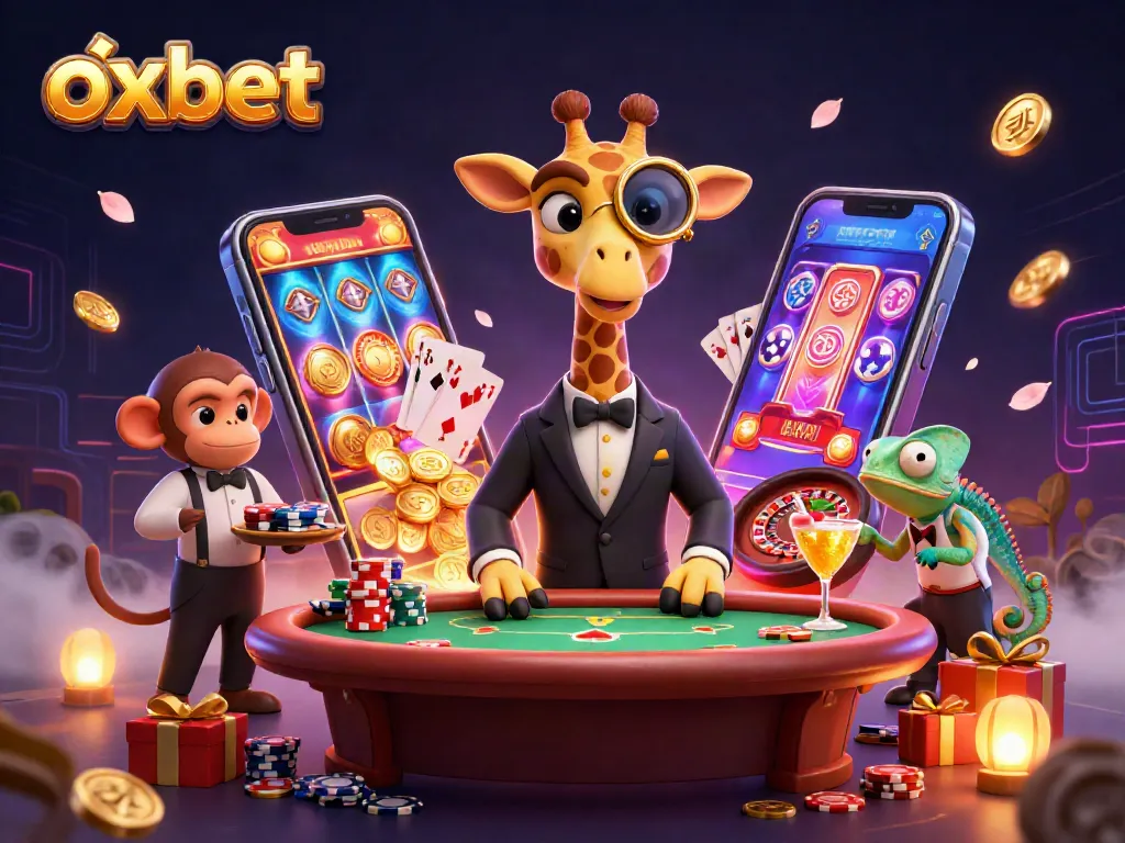 Experience thrilling gaming with OXBET's vibrant 3D characters at a luxurious casino.