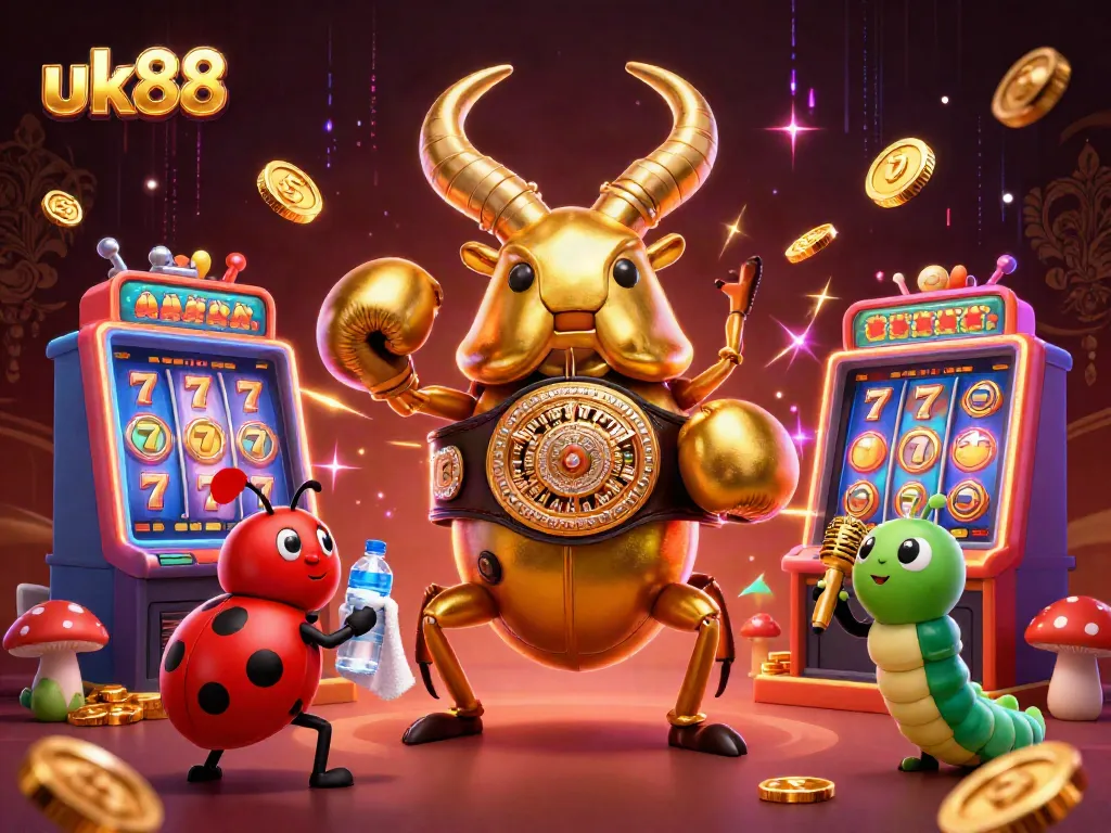 Experience the excitement of uk88 with a vibrant casino scene featuring dynamic characters and colorful slot machines.