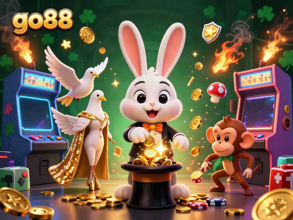 Experience the magic of go88 with a thrilling 3D casino illustration featuring vibrant characters and themes.