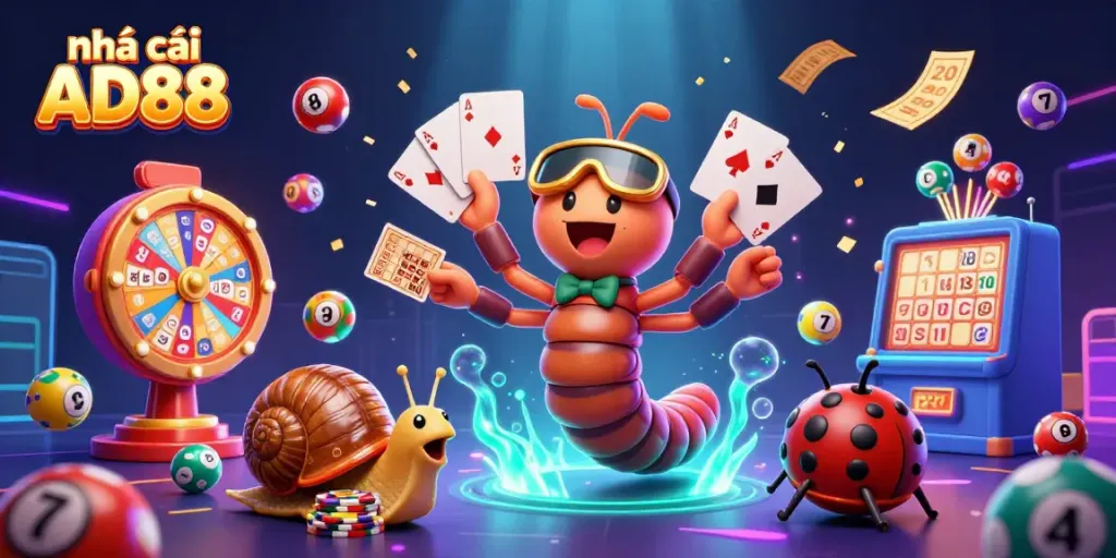 Experience the excitement at Nhà cái AD88 with vibrant gaming elements and unique 3D characters.