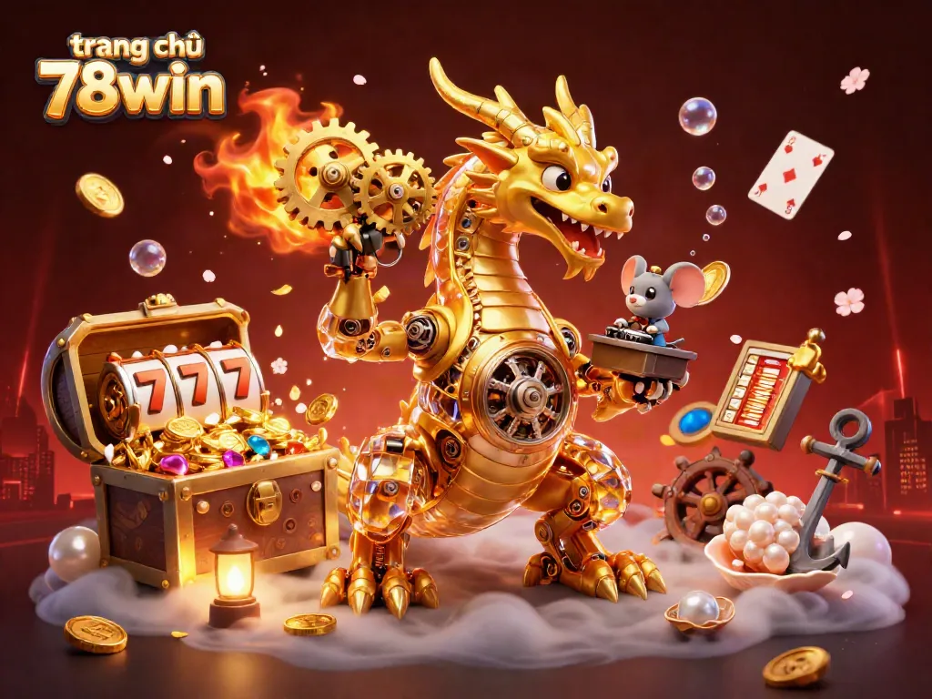 Engage with the thrilling experience at trang chủ 78win, featuring vibrant casino elements and a dynamic golden dragon.