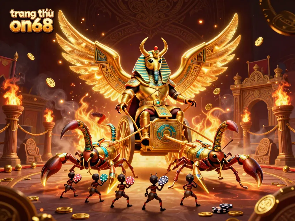 Engage with the thrilling scene of trang chủ on68 featuring a pharaoh beetle in a dazzling casino setting.
