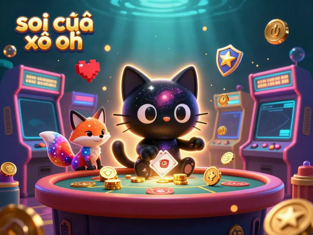 Experience the thrill of soi cầu xổ số with vibrant casino elements and colorful characters in a cosmic scene.