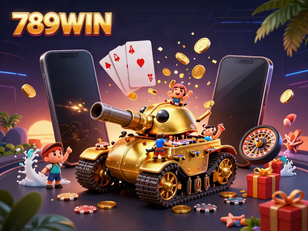 Experience the exciting world of 789WIN with a golden beetle tank miniature casino illustration.