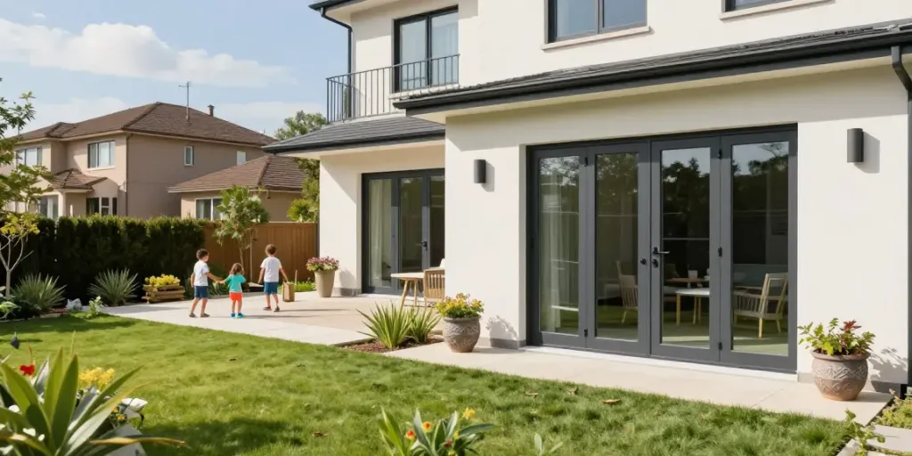 Stylish uPVC doors and windows enhancing the home’s appeal, showcasing the price of Harga pintu upvc in a modern setting.