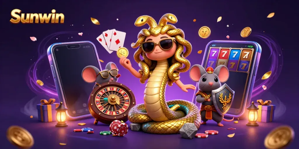 Experience thrilling gameplay with Sunwin's vibrant casino features, showcasing Medusa and various gaming elements.