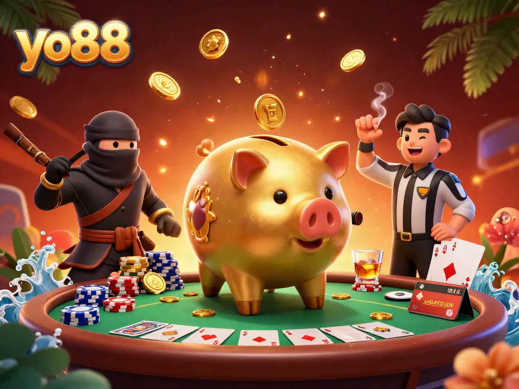 Engage in thrilling casino action with yo88's dynamic gaming scene featuring unique characters and vibrant gameplay elements.
