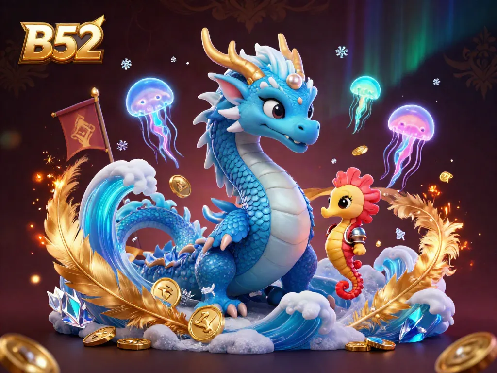 Experience thrilling action with the B52 casino dragon, jellyfish, and knight set in a vibrant gambling arena.