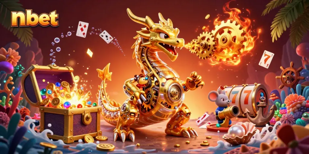 Engage in exciting n bet action with a golden dragon, cashing in treasures from vibrant underwater settings.