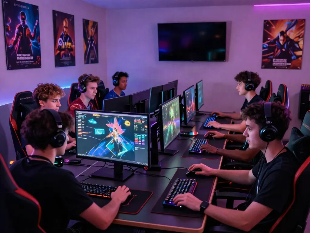 Exciting gaming moment with players engaged at their desks, showcasing kilat404 gaming experience.