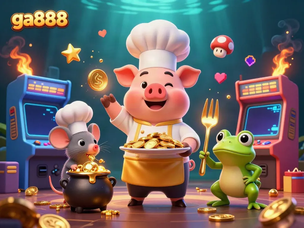 Experience ga888's vibrant casino gameplay with cheerful 3D characters and stunning gold visuals.