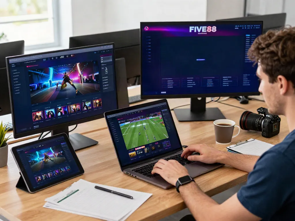 Engaging user enjoying the five 88 gaming experience at a modern workspace.
