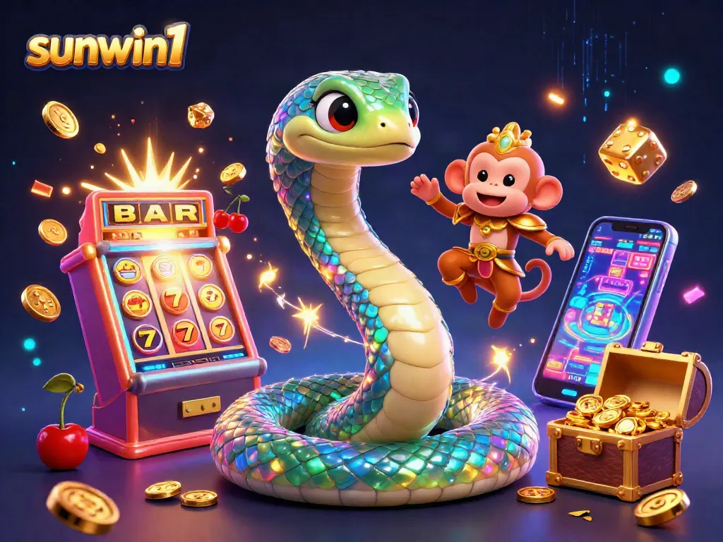 Experience thrilling games at sunwin1 with a vibrant 3D casino illustration depicting action and excitement.