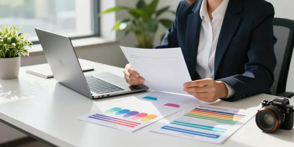 Payday Loans Co Alberta office scene with financial expert reviewing loan documents