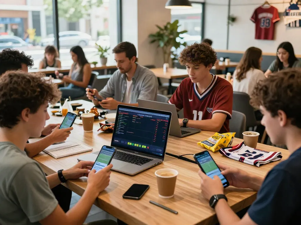 Engaging users on man 88 online betting platform in a lively coffee shop.