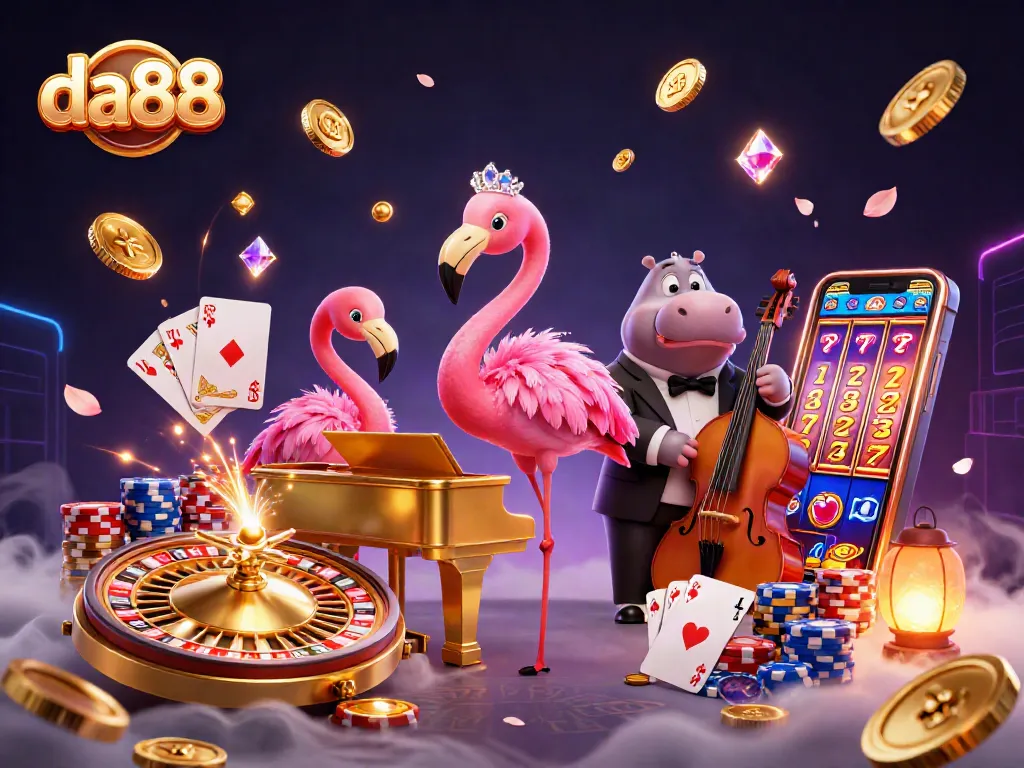 Engage with da88 as vibrant cartoon characters elevate the casino experience with spinning reels and dazzling gems.